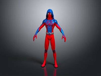 3D Superhero Character Model In Red Blue Spider Suit With Web Pattern Standing Pose 3d model