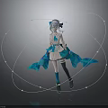 Magical Child in Blue White Dress with White Curved Lines and Floating Dots