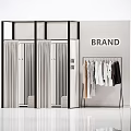 Modern Clothing Store With Fashion Clothes Hanging Rack Glass Door Wardrobe And Brand Sign