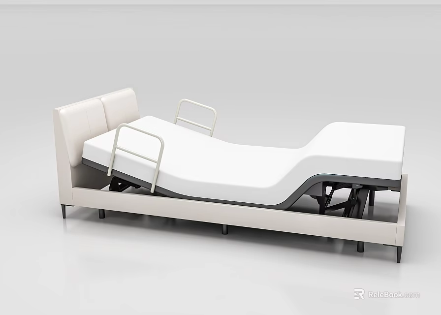 Adjustable Medical Bed With Side Rails Metal Frame And Supportive Mattress 3d model 