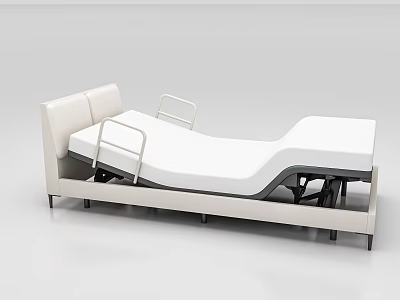 Adjustable Medical Bed With Side Rails Metal Frame And Supportive Mattress 3d model
