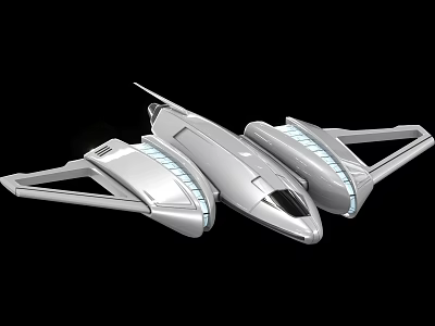Futuristic Silver Spaceship Design With Sleek Wings And Blue Illuminated Accents 3d model