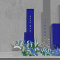 Blue And White Floral Decoration For Wave Mansion With Columns And Decorative Balls