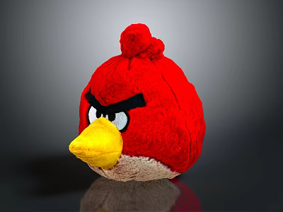 Red Angry Bird Plush Toy With Yellow Beak And Black Eyebrows 3d model