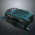 Green Electronic Device Featuring Display Screen Control Buttons Knobs Coiled Cable And Screwdriver