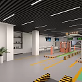 Interior Of Indoor Parking Lot With Gates Markings And Greenery