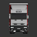 White Cab Truck With Red Sided White Trailer And Ladders On Reflective Surface