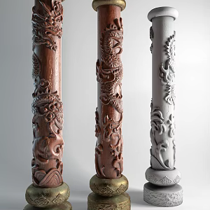Chinese style column carved column 3d model