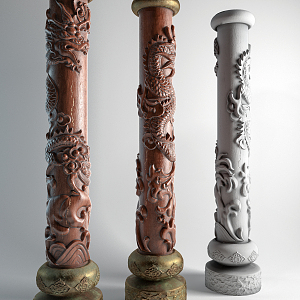 Chinese style column carved column 3d model