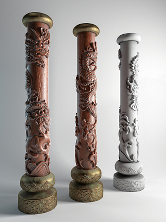 Chinese style column carved column 3d model