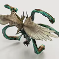 Mythical Fantasy Game and Movie Character With Multiple Tentacles Green Heads Wings and Central Figure