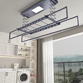 Modern Indoor Ceiling Mounted Clothes Hanger With White Cabinets And Window View