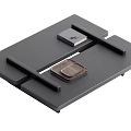 Modern Black Coffee Table With Minimalist Design Square Box And Brown Tray