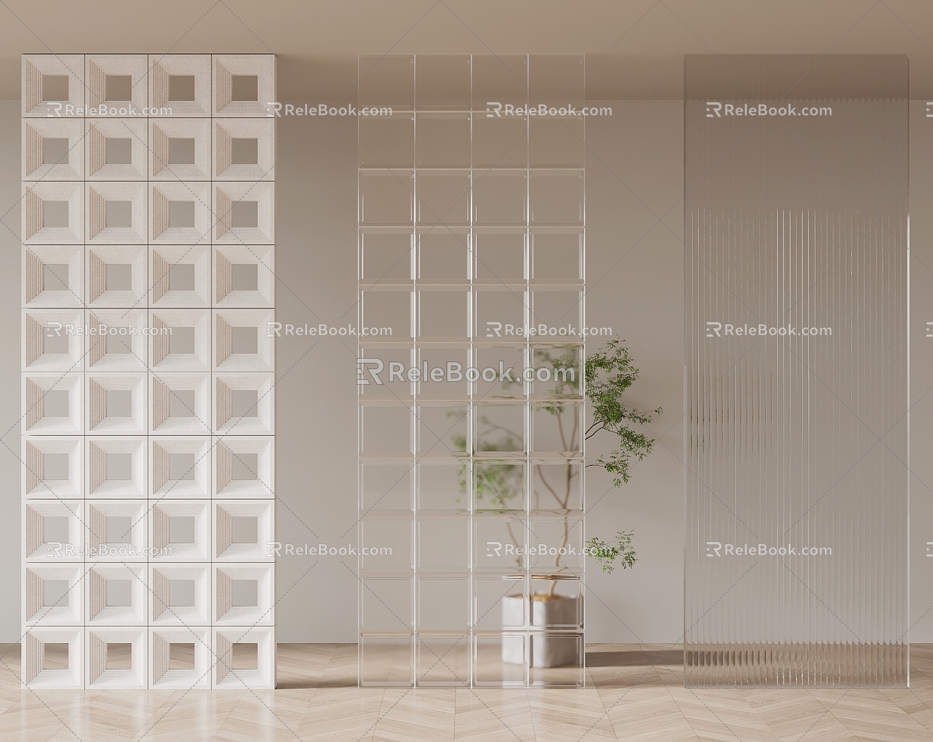 Partition cement brick glass brick partition 3d model