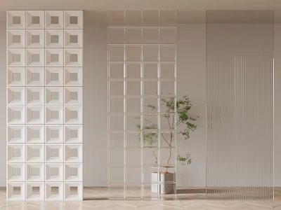 Modern Interior With White Grid And Transparent Glass Room Dividers And Potted Plant 3d model