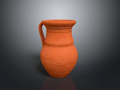 Handcrafted Orange Textured Earthenware Jug With Handle For Daily Home Use 3d model