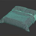 Modern Bed With Blue And White Geometric Pattern Bedspread And Pillows