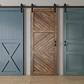 Three Stylish Barn Doors In Blue And Wooden Designs For Home Interior