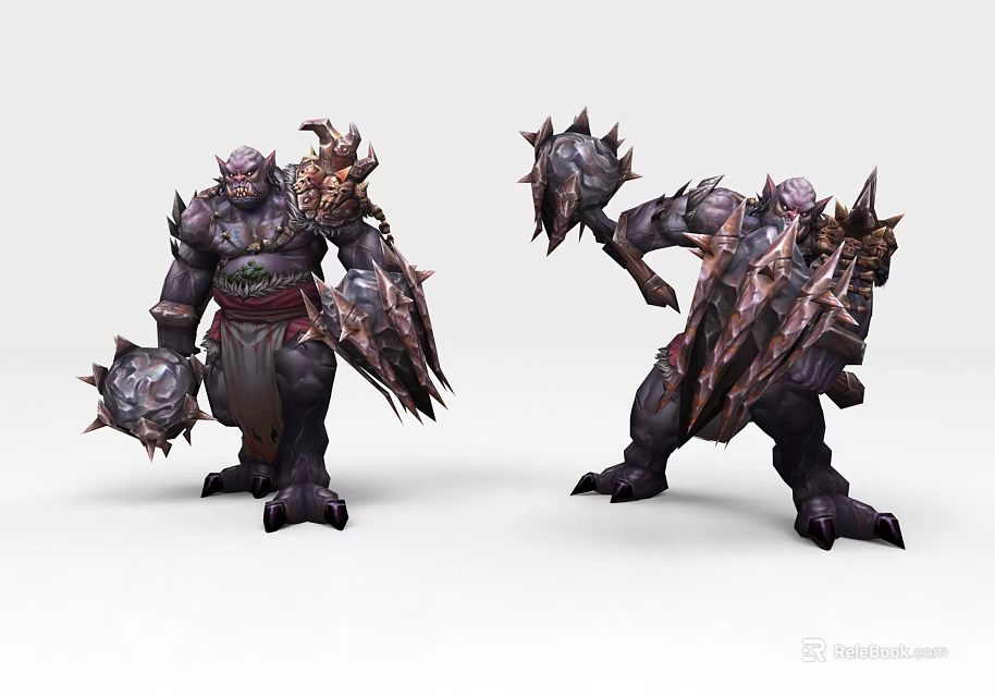 Game Movie Character Muscular Warrior with Spiked Armor and Battle Hammers in Dynamic Battle Stance 3d model 