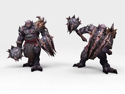Game Movie Character Muscular Warrior with Spiked Armor and Battle Hammers in Dynamic Battle Stance 3d model