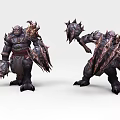 Game Movie Character Muscular Warrior with Spiked Armor and Battle Hammers in Dynamic Battle Stance