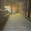 Cartoon Scene Of Wooden Corridor With Bench And Warm Light