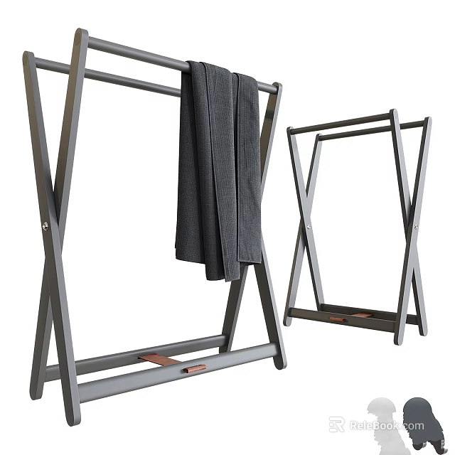 Modern Grey Foldable Clothes Drying Racks For Laundry With Hanging Towel 3d model