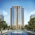 Modern Highrise Residential Building With Green Surroundings