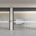 Two Glass Doors With Black Frames And Medical Equipment In Light Tiled Room