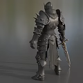 Game Movie Character In Spiked Dark Armor Holding Decorative Sword Medieval Fantasy Style