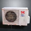 Mitsubishi Air Conditioner Fan Outdoor Unit With Rusty Metal Grille And Model Label
