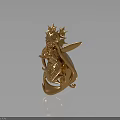 Golden Ornamental Sculpture Featuring Female Figure With Wings And Spiral Design
