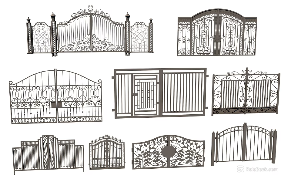 Various Decorative Iron Gates With Intricate Patterns And Different Styles 3d model
