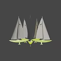 Colorful Sailboat Yacht Models With White Gray Sails And Red Blue Hulls