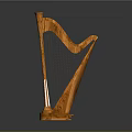 Elegant Orange Wooden Harp With Intricate Design And Fine String Details