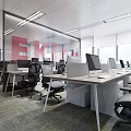 Modern Public Office Space With EKing Logo Workstations Paintings Red Sofa And White Table