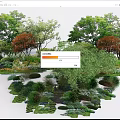 Lush Arbor Trees In Garden Landscape With Diverse Shrubs Flowers And Greenery