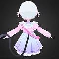Adorable Blonde Anime Maid With Black Cat Ears Tail Pink White Outfit And Heart Patterns