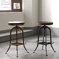 Minimalist Bar Stools With Gold And Black Metallic Frames And Brown Round Seats