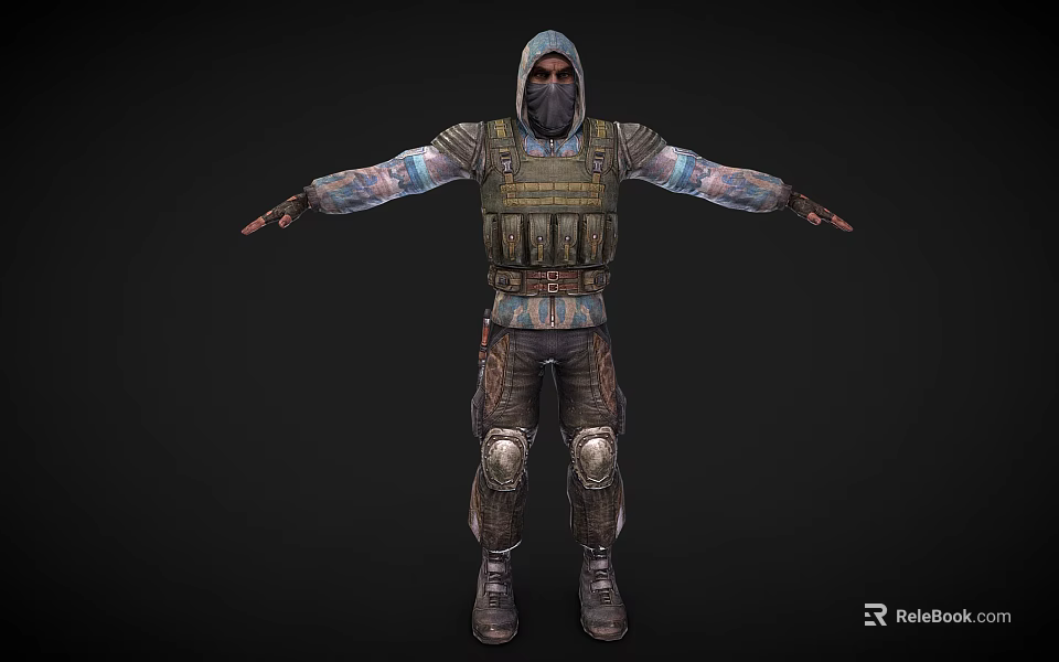 Standing Hooded Masked Armored Game Movie Character With Tactical Gear 3d model 