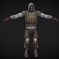 Standing Hooded Masked Armored Game Movie Character With Tactical Gear