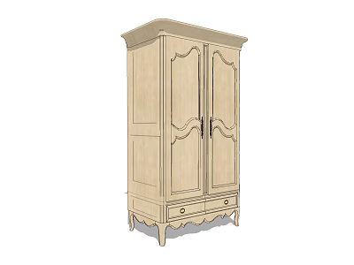 Beige Classic Wardrobe With Double Doors Carved Details Bottom Drawers And Carved Legs 3d model