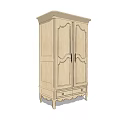 Beige Classic Wardrobe With Double Doors Carved Details Bottom Drawers And Carved Legs
