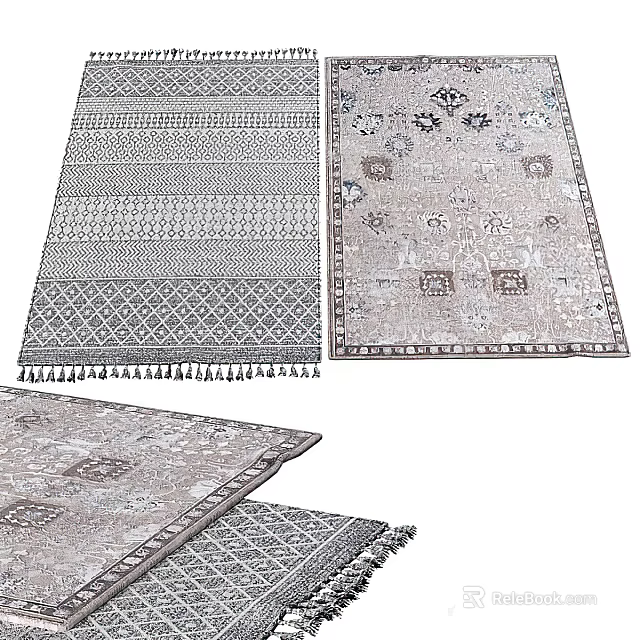 Stylish Square Rugs With Geometric Patterns Traditional Designs Neutral Colors And Decorative Borders For Home 3d model 