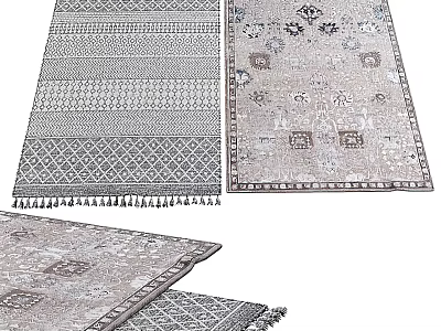 Stylish Square Rugs With Geometric Patterns Traditional Designs Neutral Colors And Decorative Borders For Home 3d model