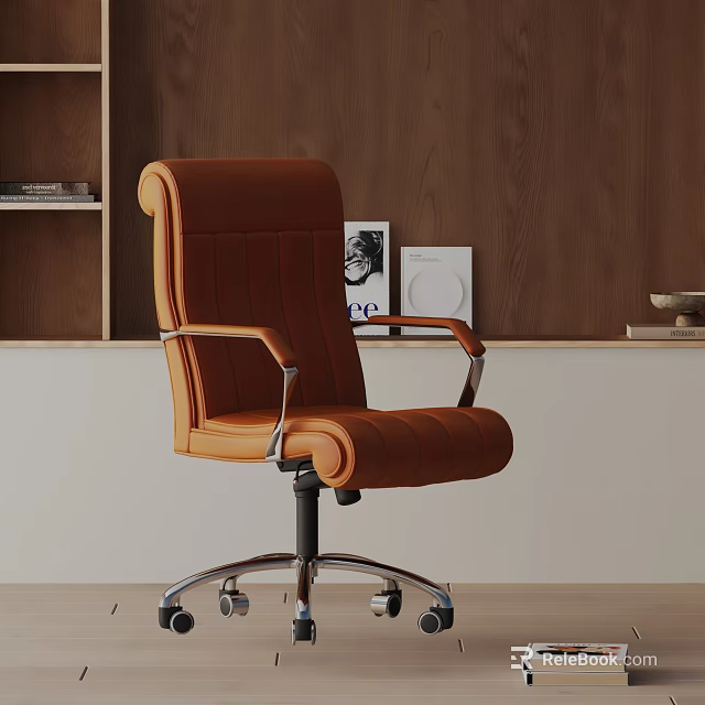 Modern Orange Leather Office Chair Comfortable Ergonomic Swivel Adjustable with Metal Base for Home Office 3d model 