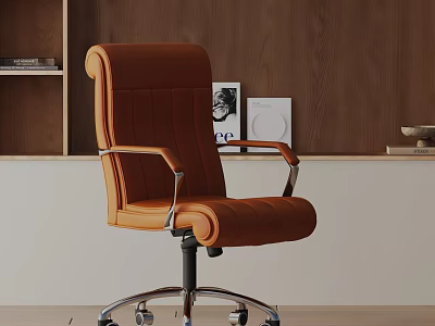 Modern Orange Leather Office Chair Comfortable Ergonomic Swivel Adjustable with Metal Base for Home Office 3d model