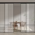 Modern Sliding Doors with Grid Design and Metal Frame for Interior Dining Area