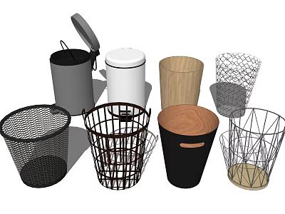 Public Facilities Various Trash Bins With Metal Mesh Wooden And Plastic Designs 3d model