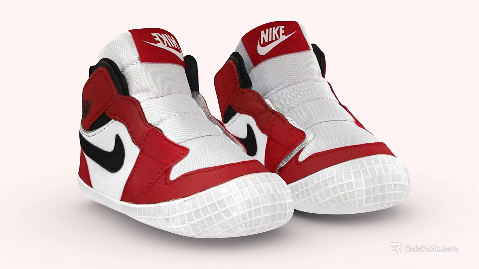 Nike Baby Red And White High Top Shoes With Swoosh Logo And Soft Sole 3d model 